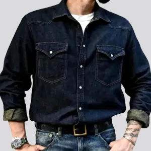 Dark-wash cowboy labor men's denim shirt