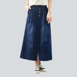 Dark wash long denim skirt