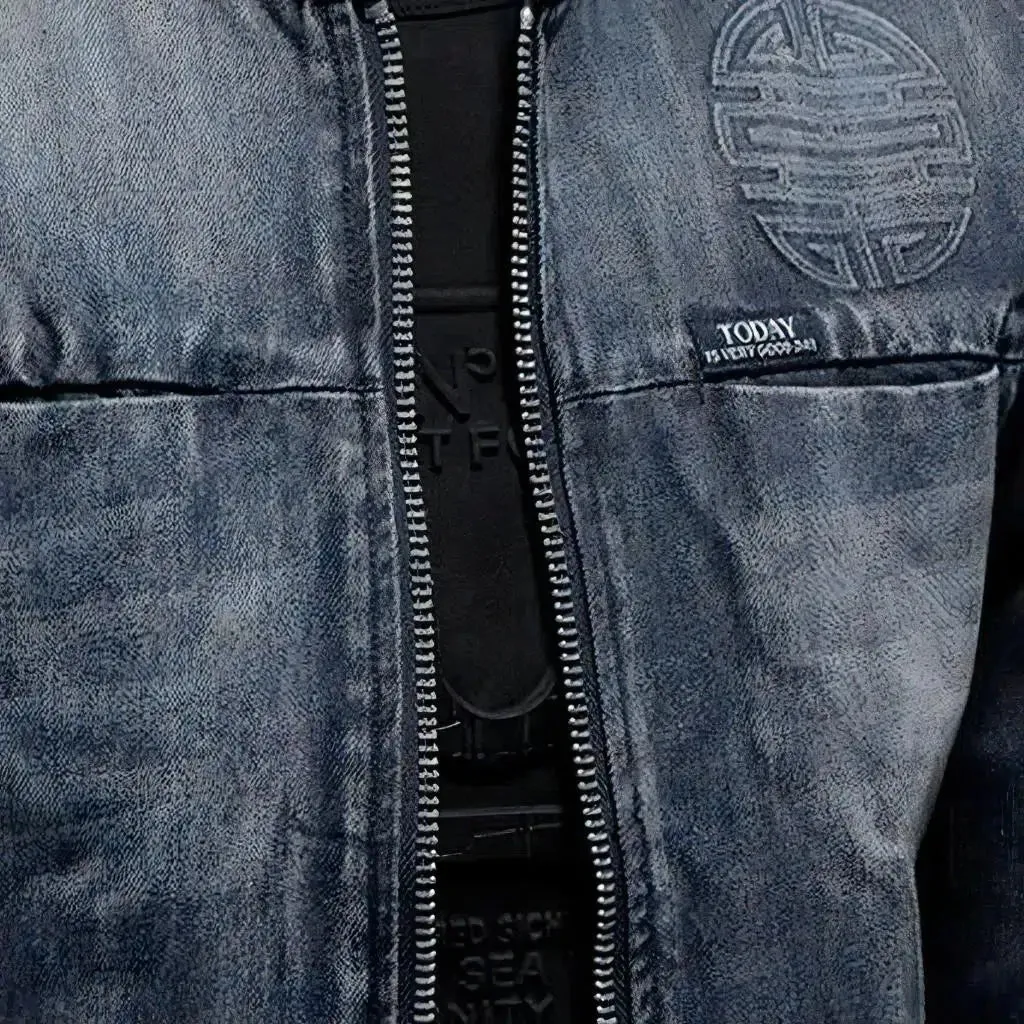 Dark-wash riding denim jacket
 for men