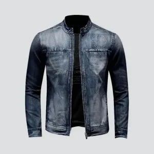 Dark-wash riding denim jacket
 for men