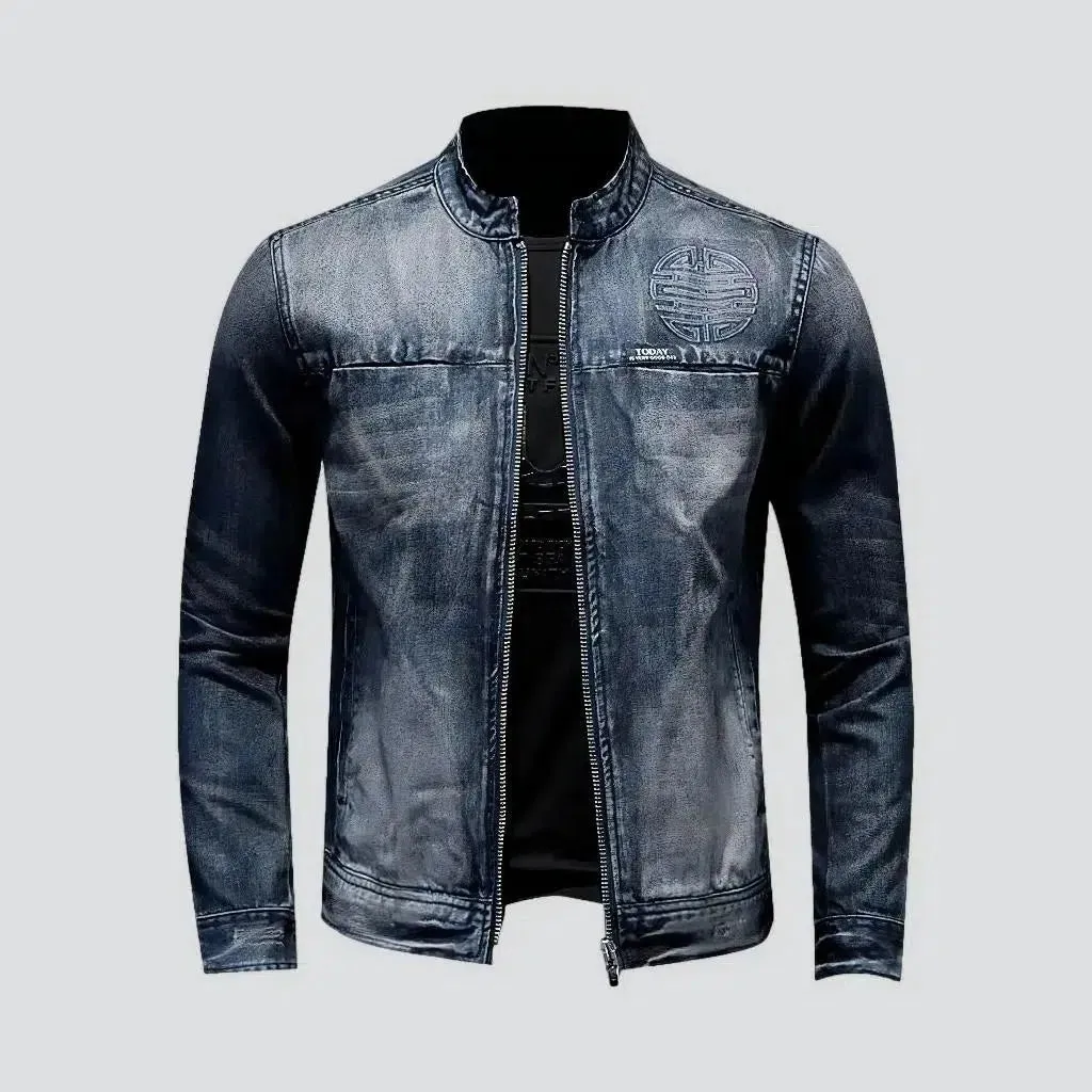 Dark-wash riding denim jacket
 for men