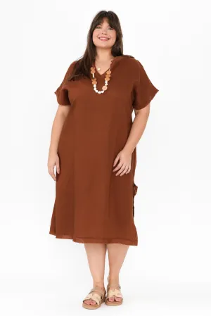 Darlene Brown Linen Blend Dress