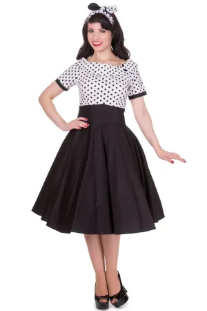 Darlene Retro Full Circle Swing Dress in White-Black Polka