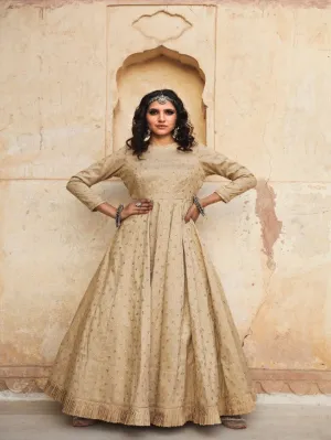 Daulat Beige Embroidered Cotton Silk Gown