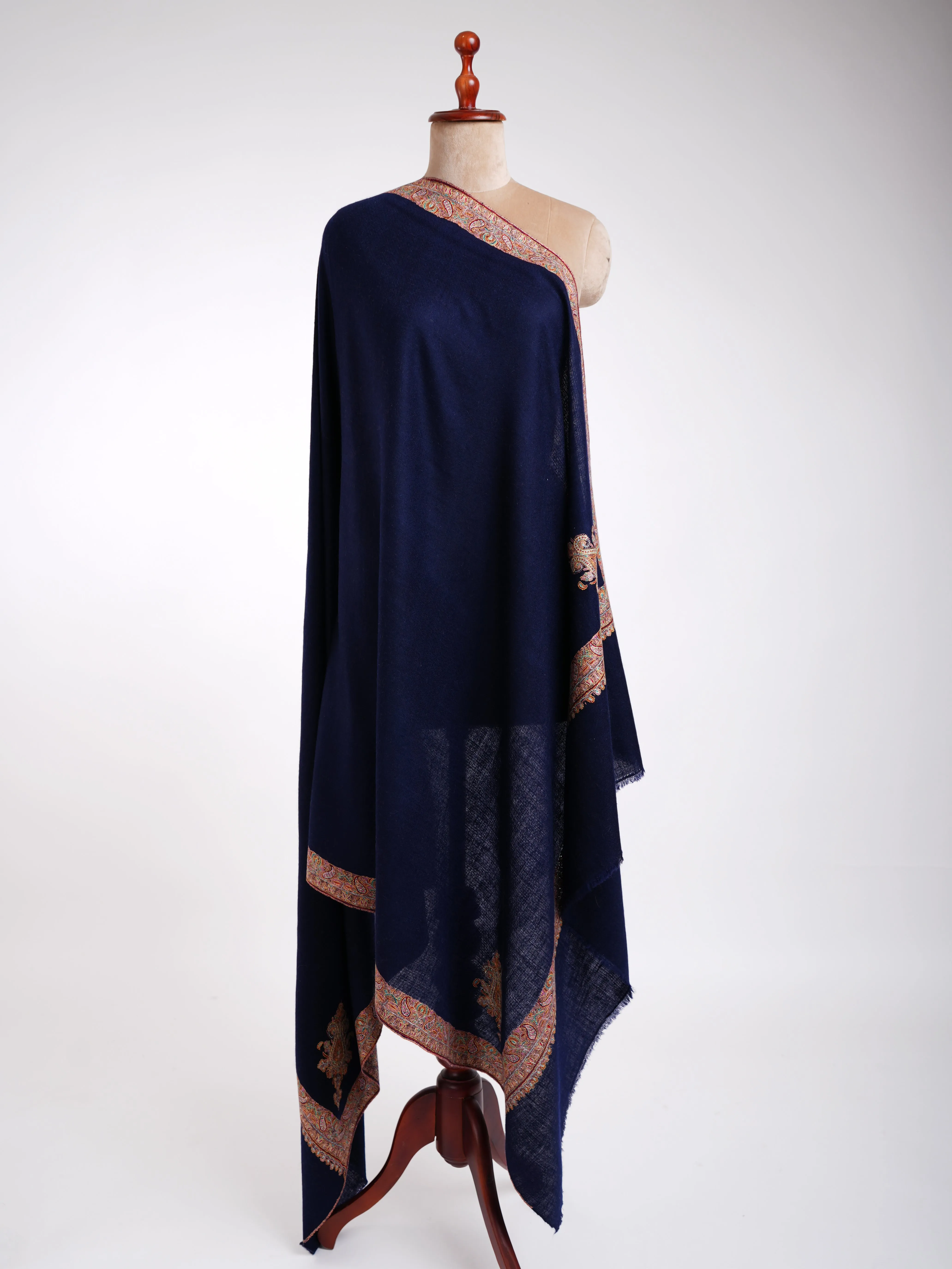 Daur Dar Sozni Hand Embroidery Pashmina Shawl Dark Blue