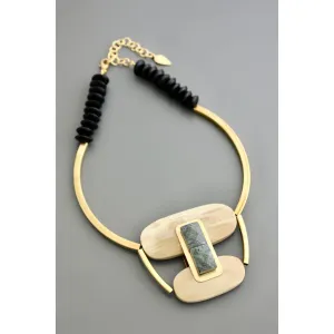 David Aubrey Serpentine and Wood Bib Necklace