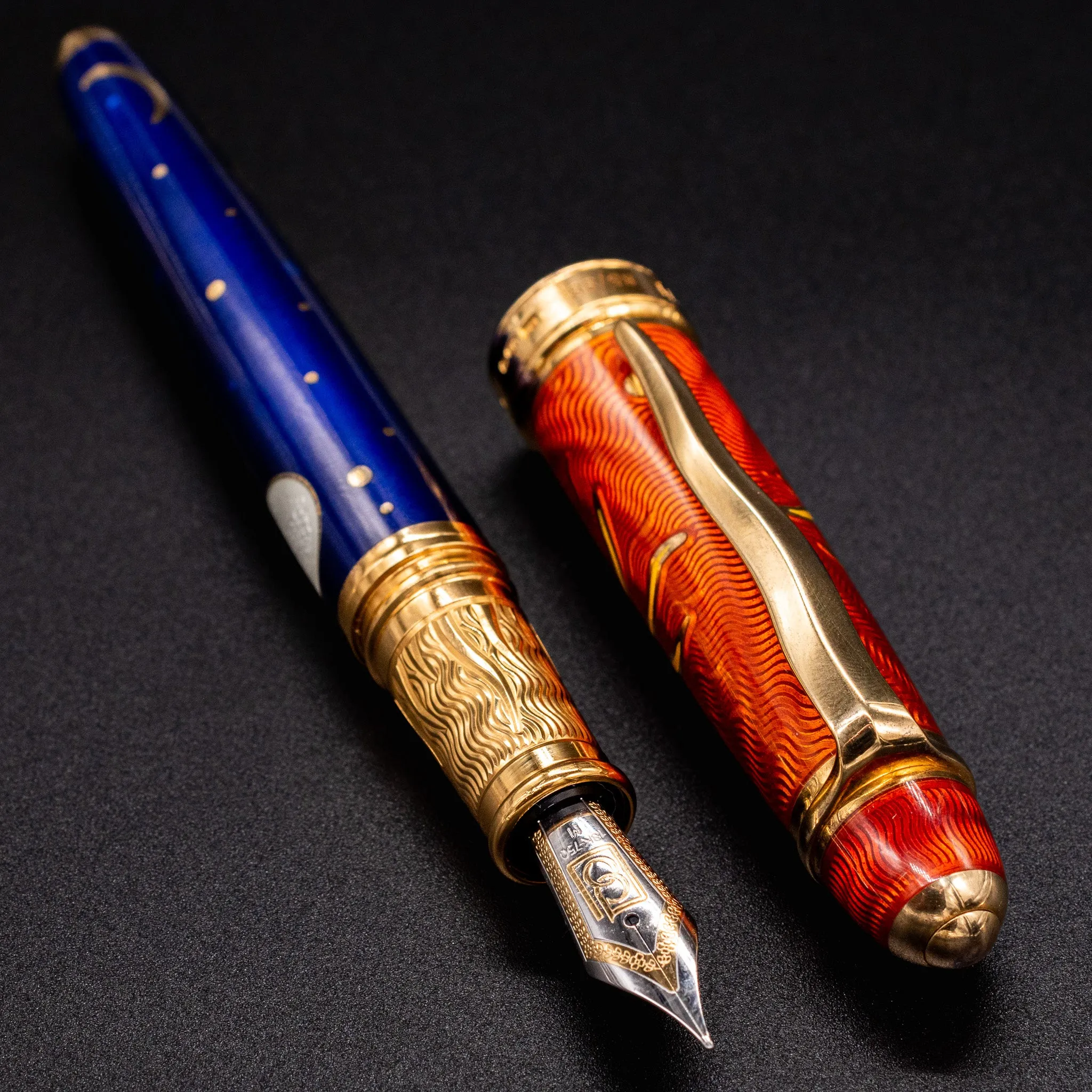 David Oscarson Celestial Fountain Pen - Blazing Saffron & Blue