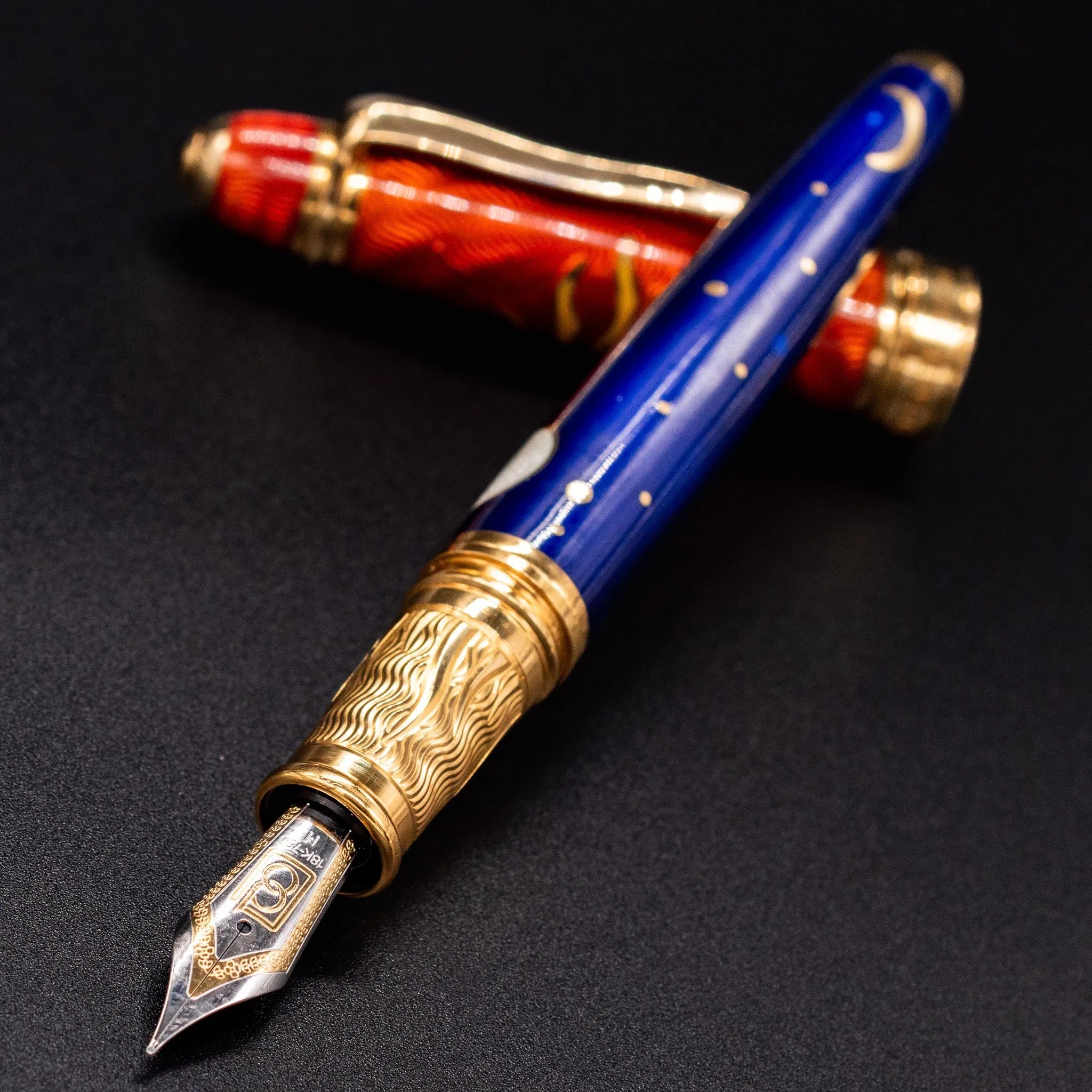 David Oscarson Celestial Fountain Pen - Blazing Saffron & Blue