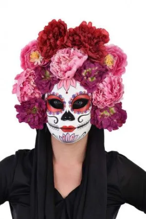 Day of the Dead Pink Floral Face Mask