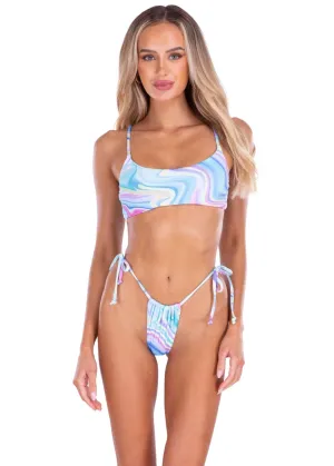 'Daydreaming' Pastel Swirl Print Scoop Bikini Light Blue