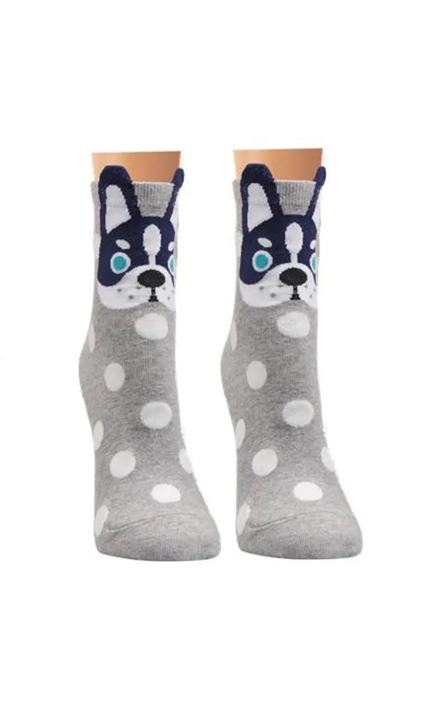 DB76143 Cute Dog Cartoon Cotton Casual Socks  (12prs Pack)