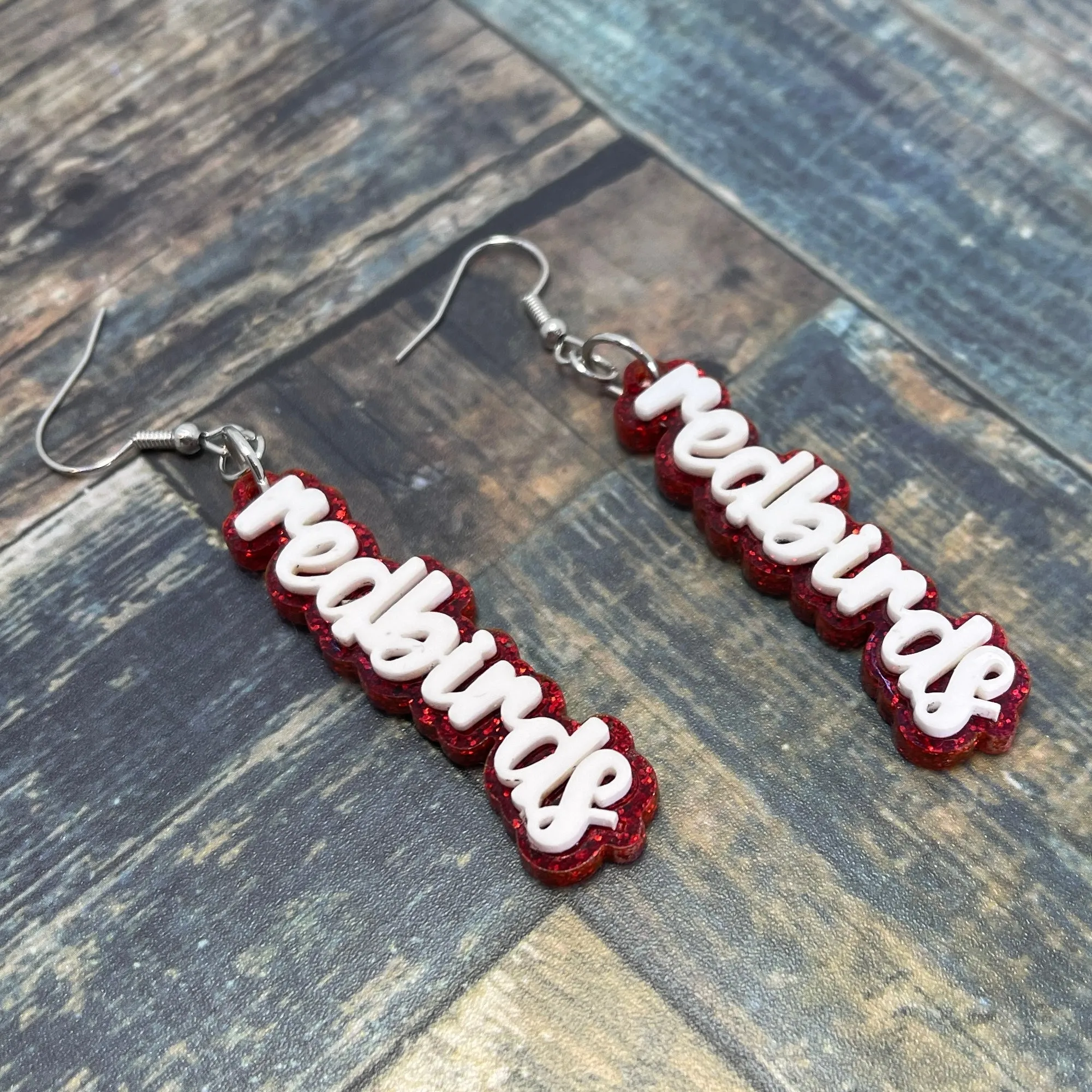 De Pere Redbirds Earrings - Glitter Red and White