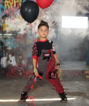 Deadpool Red Distressed Overalls for Kids-Handmade Custom Options Unisex Style