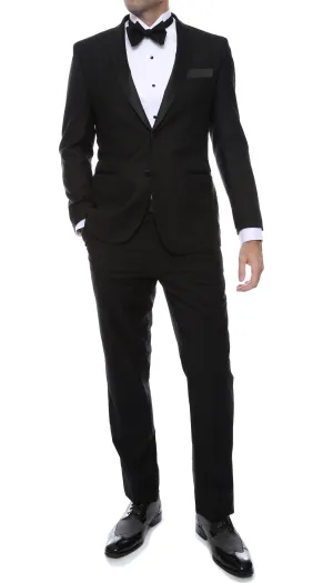 Debonair Black Slim Fit Peak Lapel 2 Piece Tuxedo Suit Set