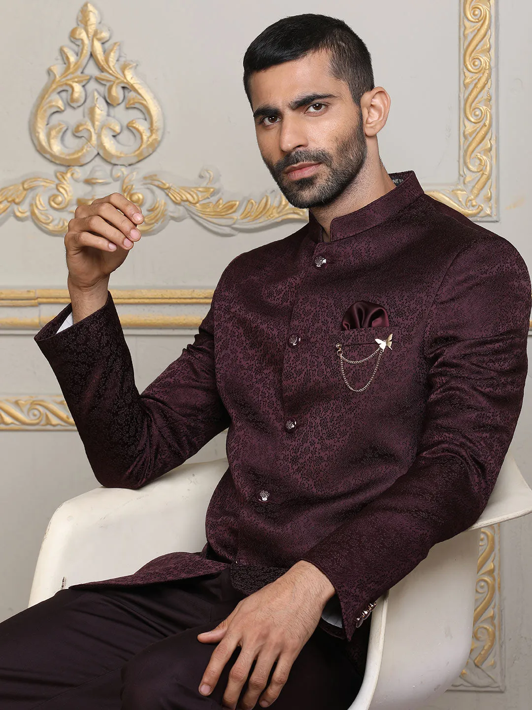 Debonair Dark Brown Imported Fabric Jodhpuri Suit By Suvidha