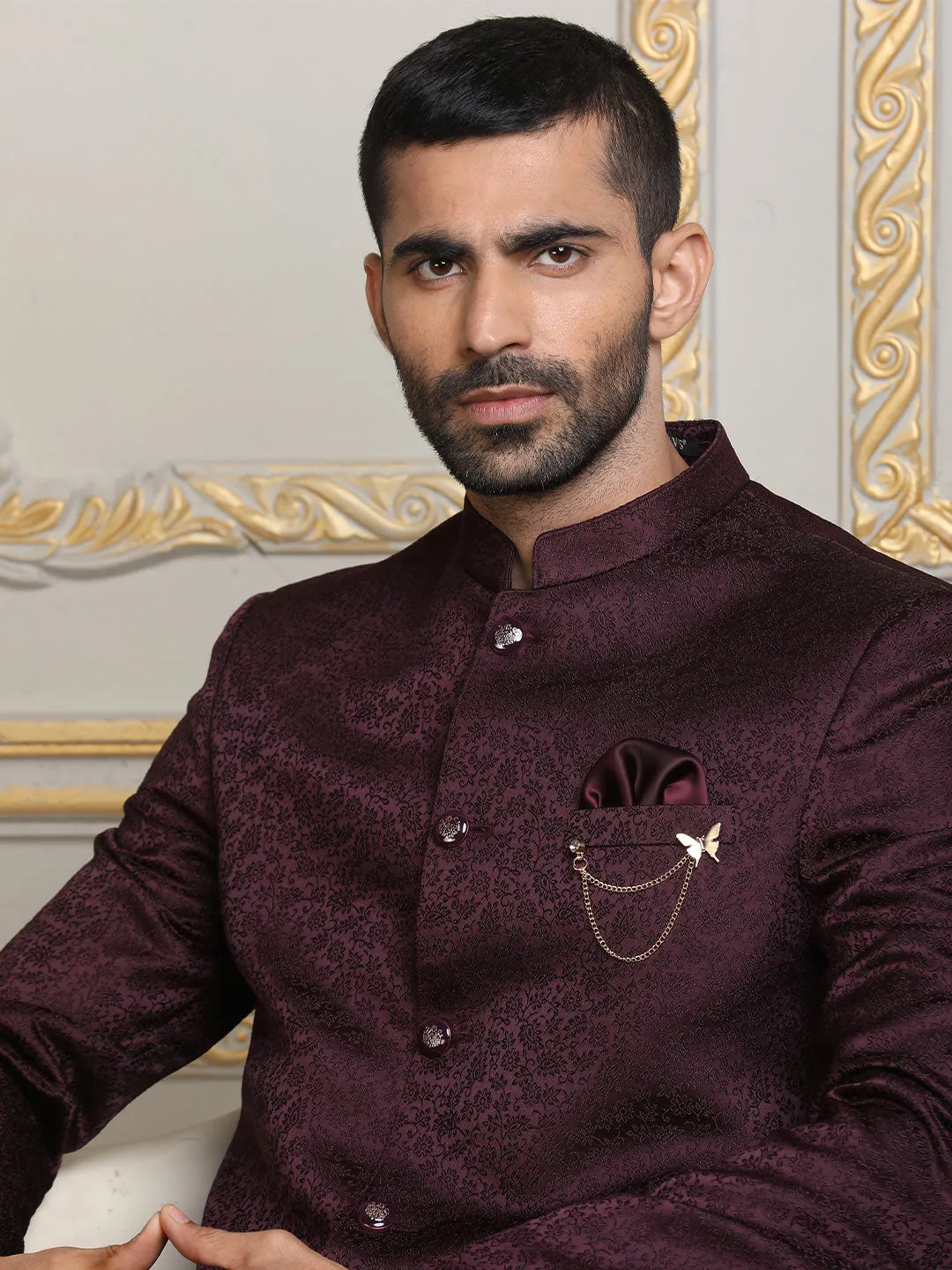 Debonair Dark Brown Imported Fabric Jodhpuri Suit By Suvidha