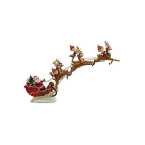 December Diamonds Santa in Sleigh with Deer and Elves Figurine