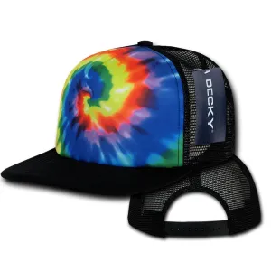 Decky Rainbow Tie Dye Print Foam Mesh Trucker Caps Hats Snapback Unisex