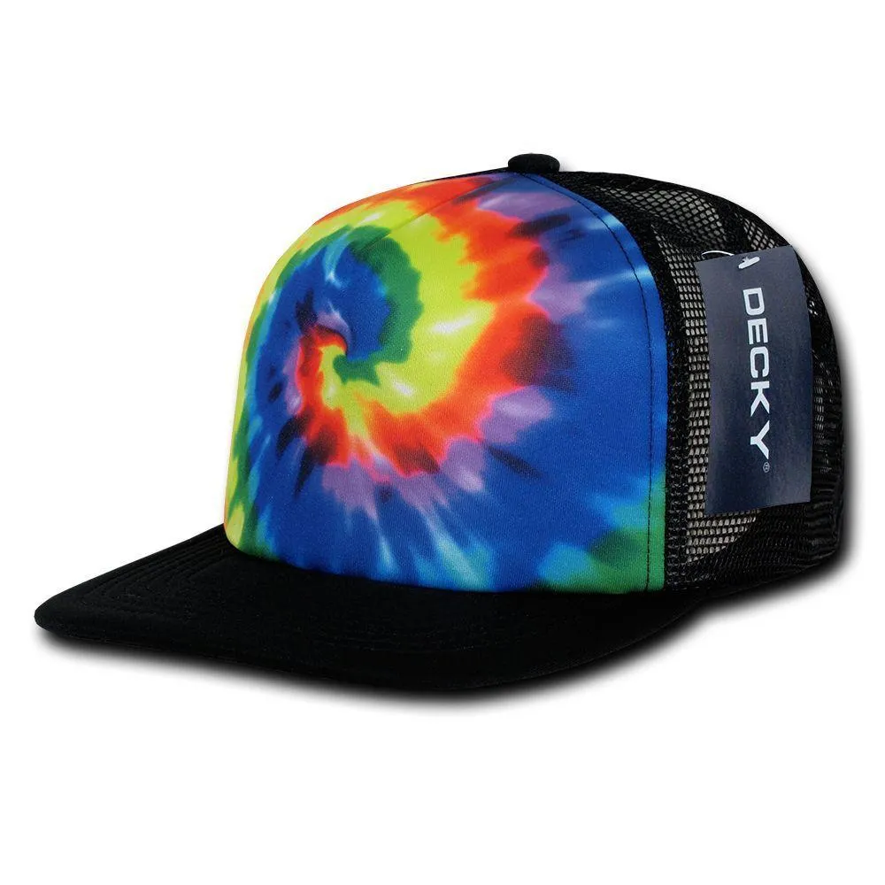 Decky Rainbow Tie Dye Print Foam Mesh Trucker Caps Hats Snapback Unisex