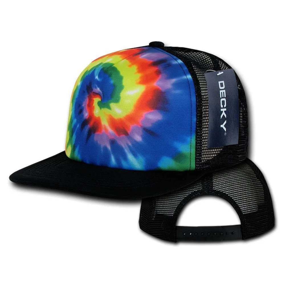 Decky Rainbow Tie Dye Print Foam Mesh Trucker Caps Hats Snapback Unisex