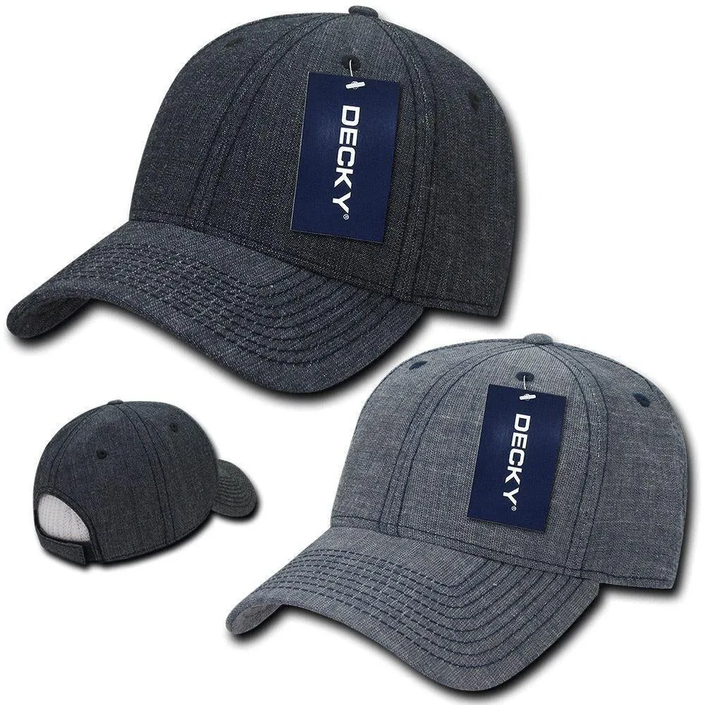 Decky Structured Washed Denim Low Crown Curved Bill Dad Hats Caps