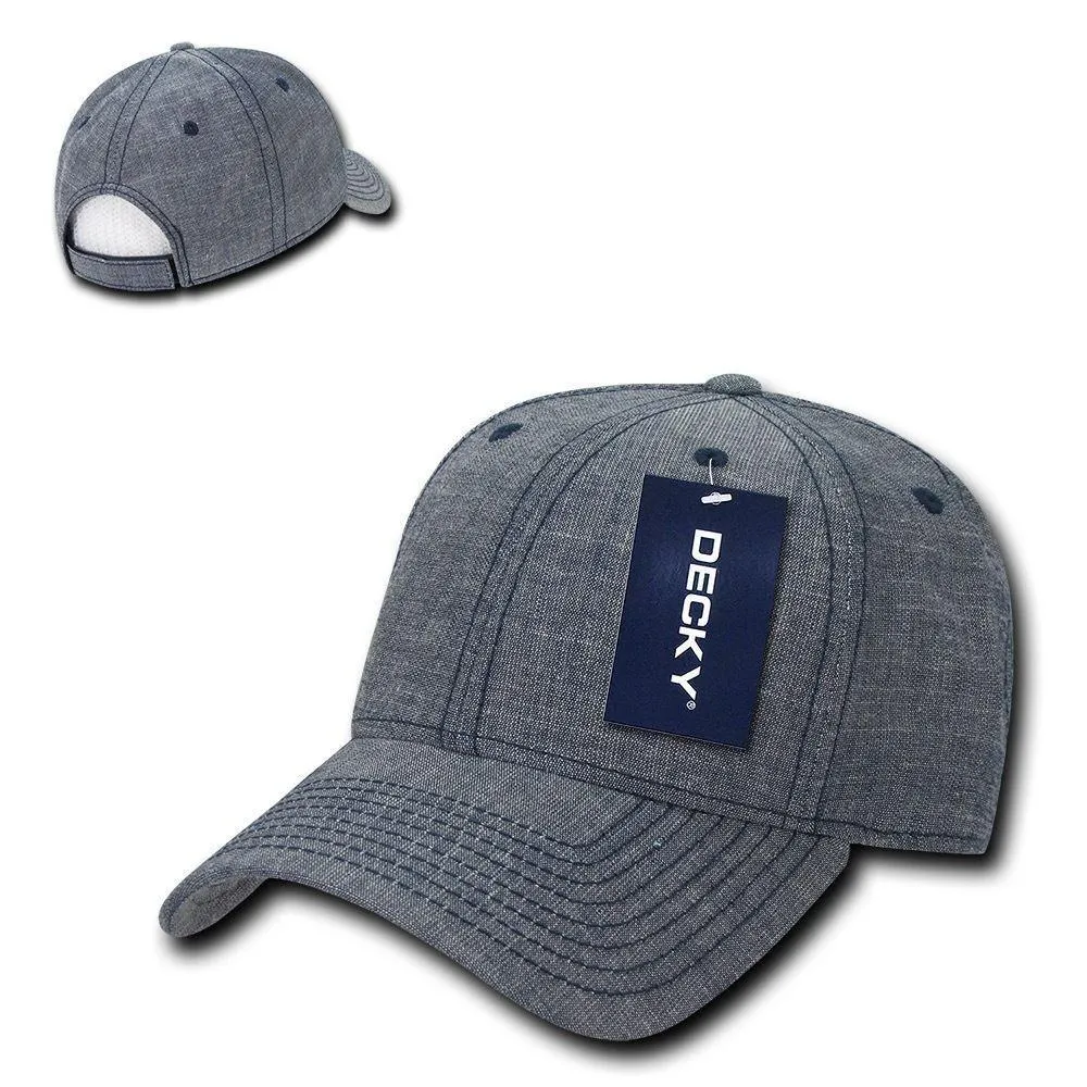 Decky Structured Washed Denim Low Crown Curved Bill Dad Hats Caps