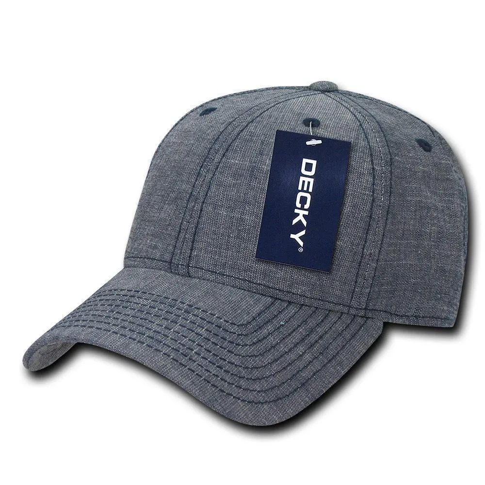 Decky Structured Washed Denim Low Crown Curved Bill Dad Hats Caps