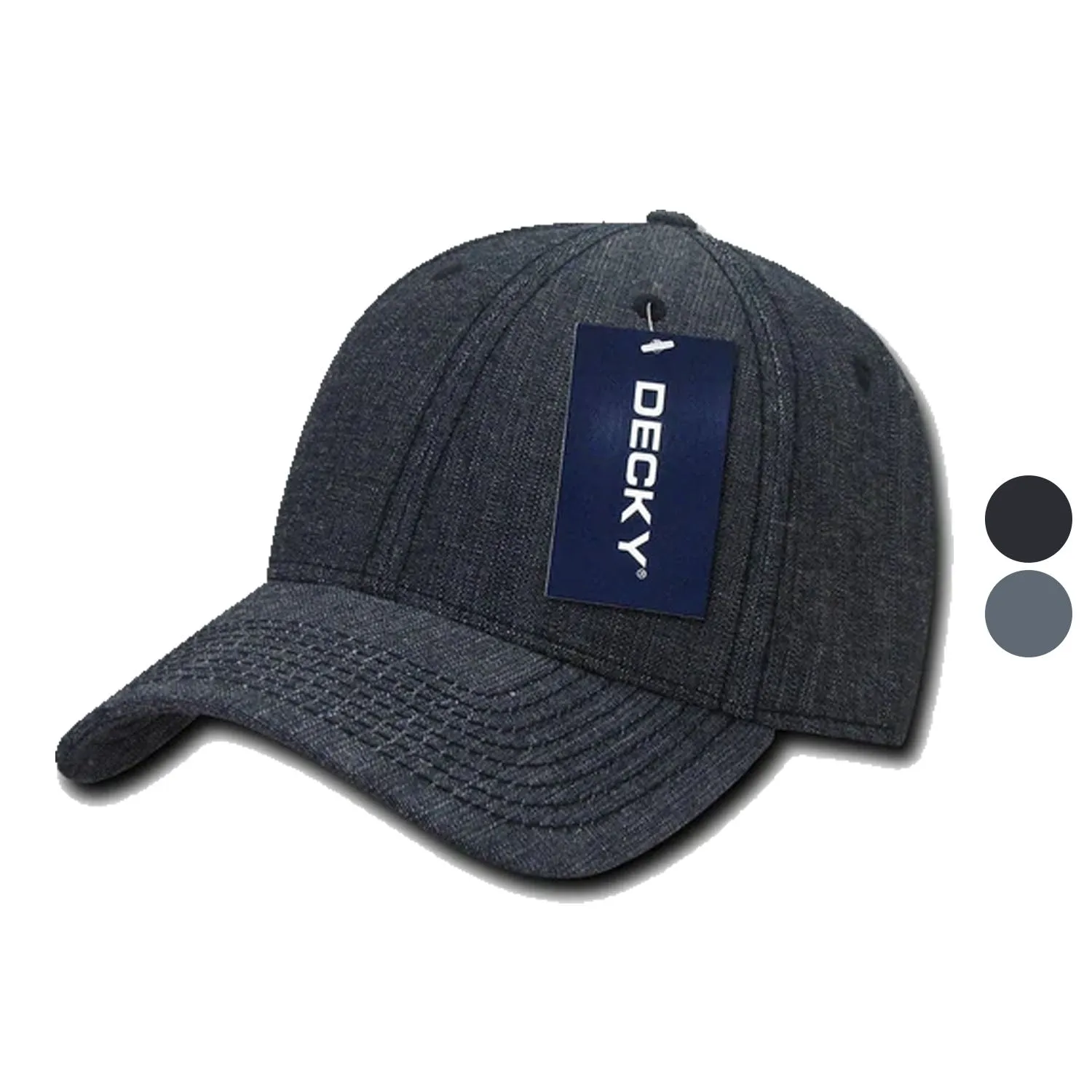 Decky Structured Washed Denim Low Crown Curved Bill Dad Hats Caps