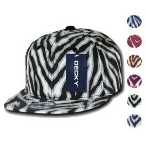 Decky Ziger Animal Print Flat Bill Hats Caps Baseball Zebra Snapback