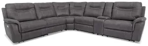 Declan 6-Piece Faux Suede Power Reclining Sectional Sofa - Grey