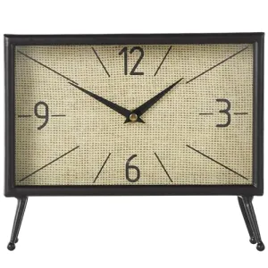 Deco 79 Metal Rectangular Clock with Tea Stained Clock Face, 10" x 3" x 8", Black