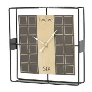 Deco 79 Wooden Geometric Open Frame Square Clock with Grid Pattern, 9" x 2" x 9", Black