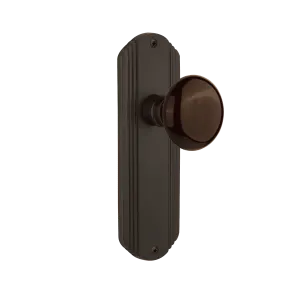 Deco Long Plate with Brown Porcelain Knob in Oil-Rubbed Bronze