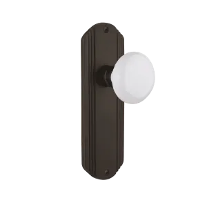 Deco Long Plate with White Porcelain Knob in Oil-Rubbed Bronze