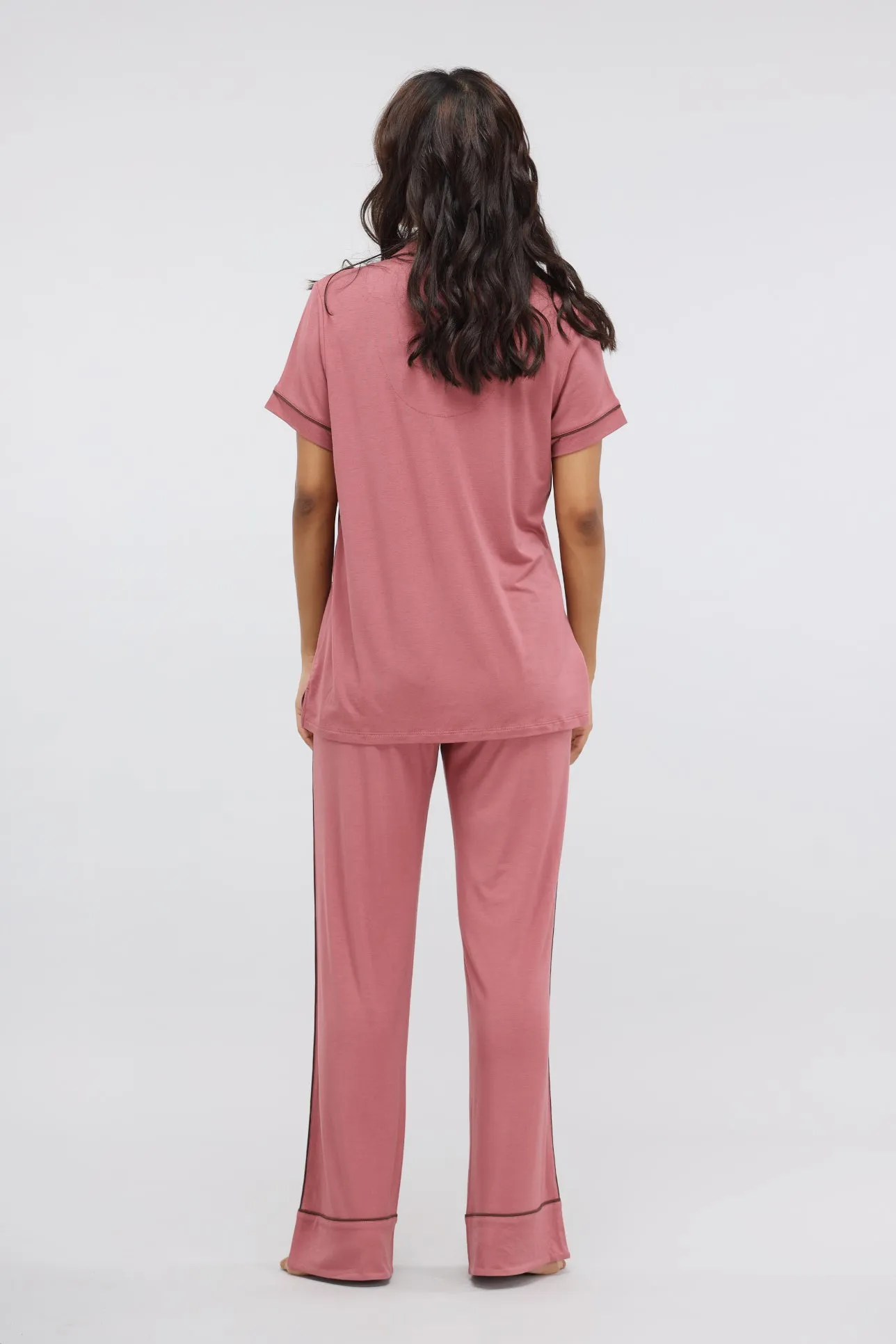 Deco Rose Piping Modal Pajama Set with Half Sleeve top