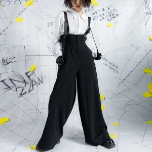 Deconstructed Corset-Like Wide-Leg Trousers with Suspenders