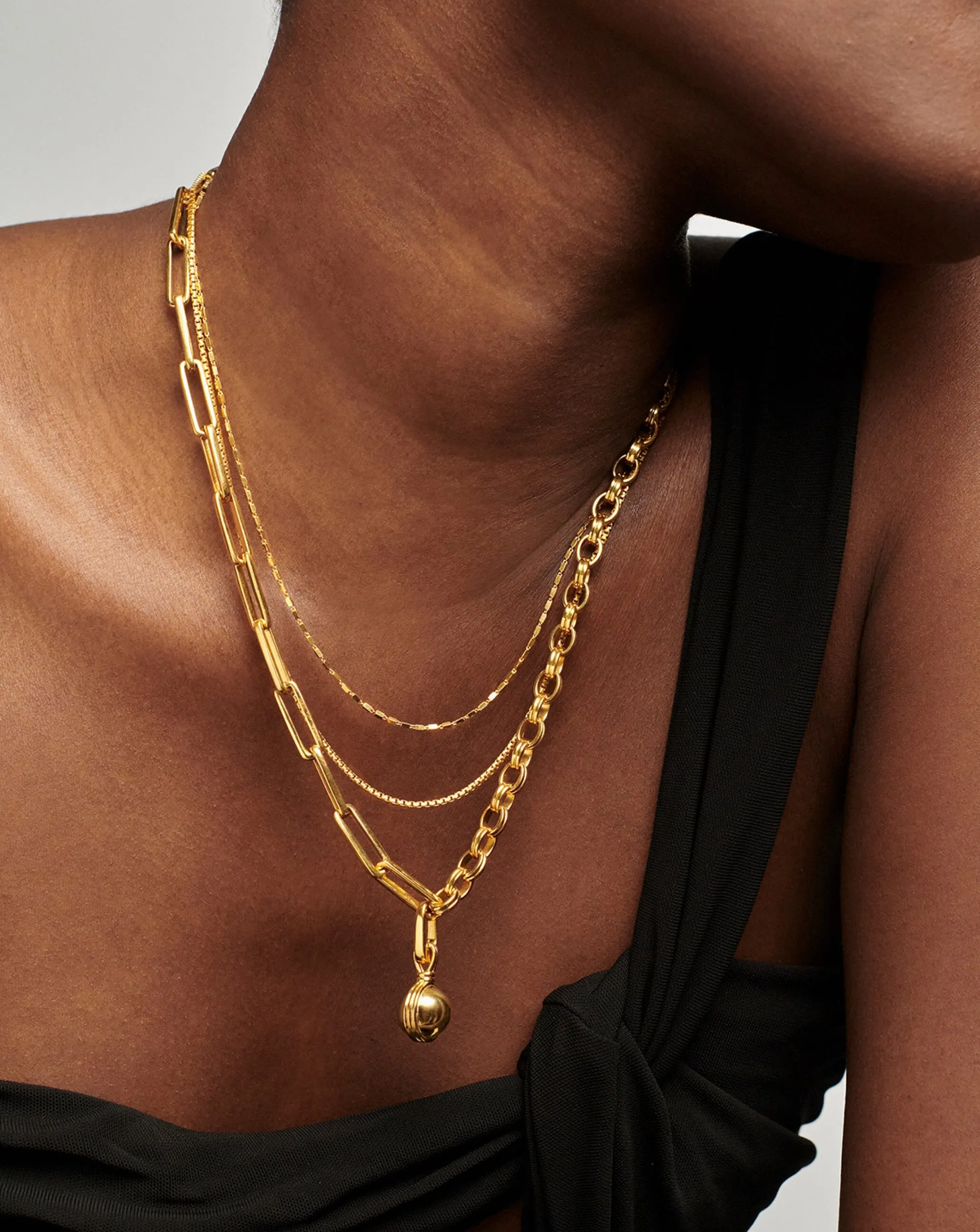 Deconstruked Axiom Small Sphere Chain Necklace | 18k Gold Plated