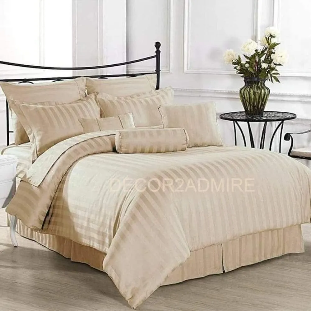 DECOR2ADMIRE 300TC Pure Cotton Plain Stripe King Size Double Bedsheet for Double Bed with Two Pillow Covers (Super King, Beige) (108 * 108 Inches)