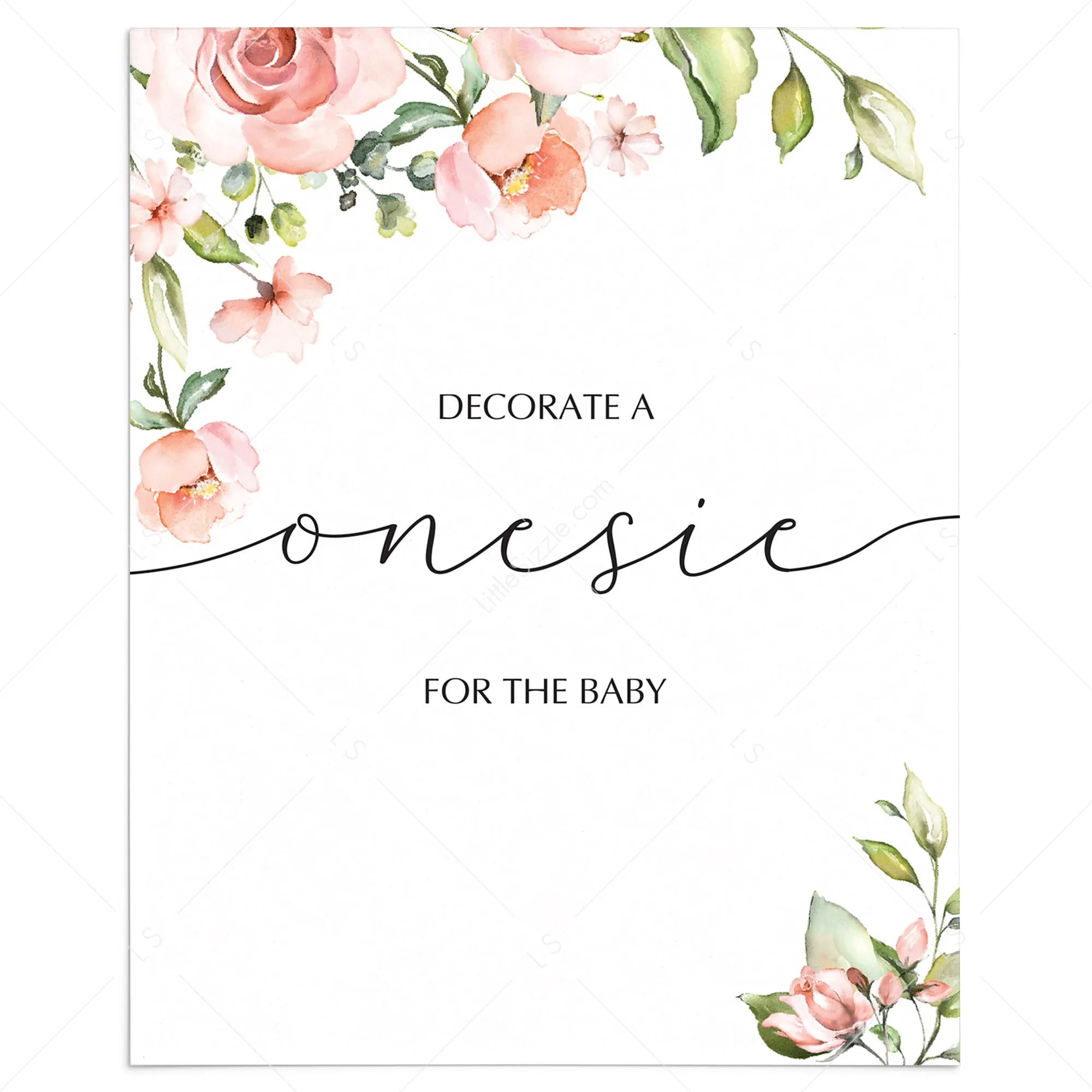 Decorate A Onesie Sign Blush Floral Baby Shower Decorations Printable