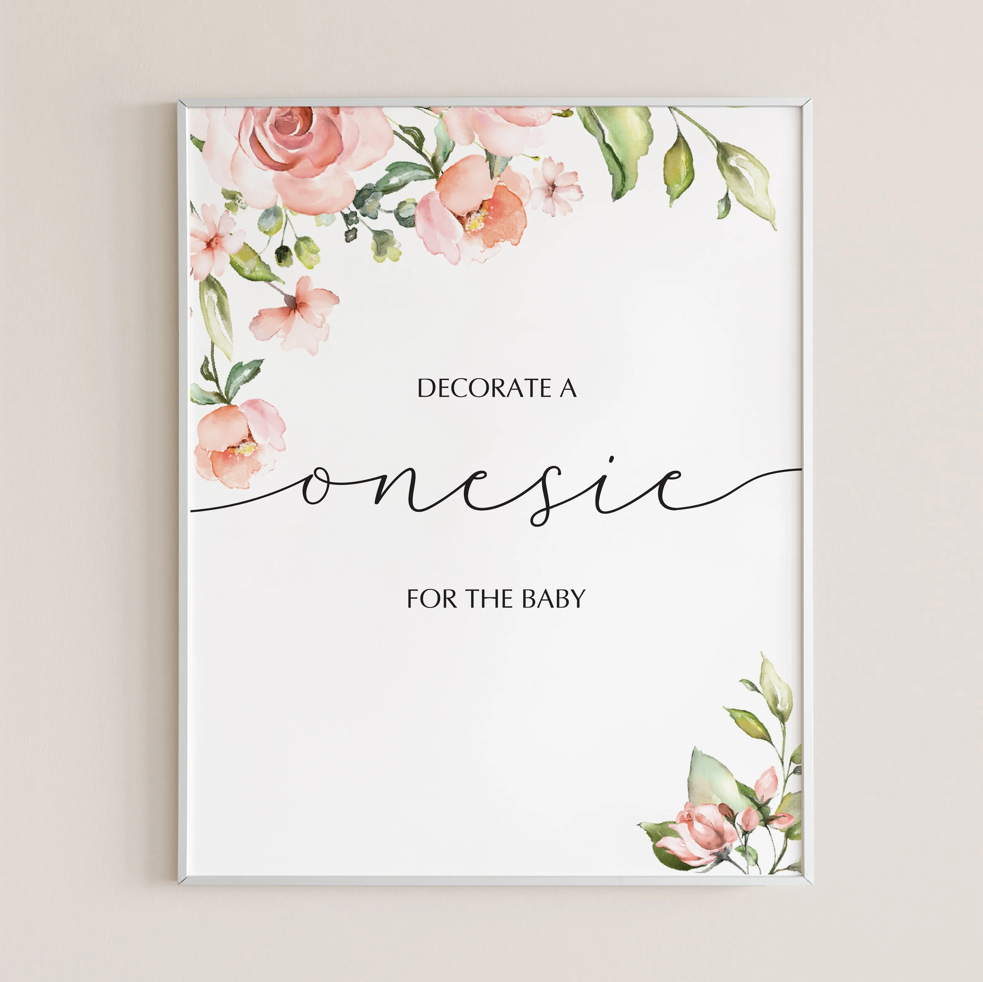 Decorate A Onesie Sign Blush Floral Baby Shower Decorations Printable