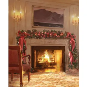 Decorated Christmas Fireplace Printed Backdrop