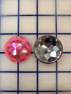 Decorative Gems - 1.5-inch Round Sew-On Gems Bright Pink 3-Pack Close-Out