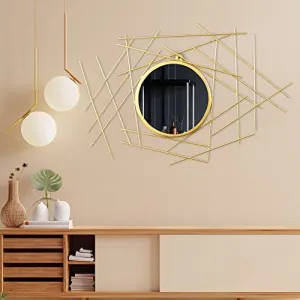 Decorative Geometric Wall Mirror with Hanging Globes, 60 cm Diameter, Gold