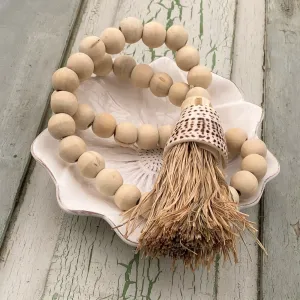 Decorative Macramé Shell & Wooden Bead Garland Tassel - Cotton Curtain Tieback Wall Hanging 35cm