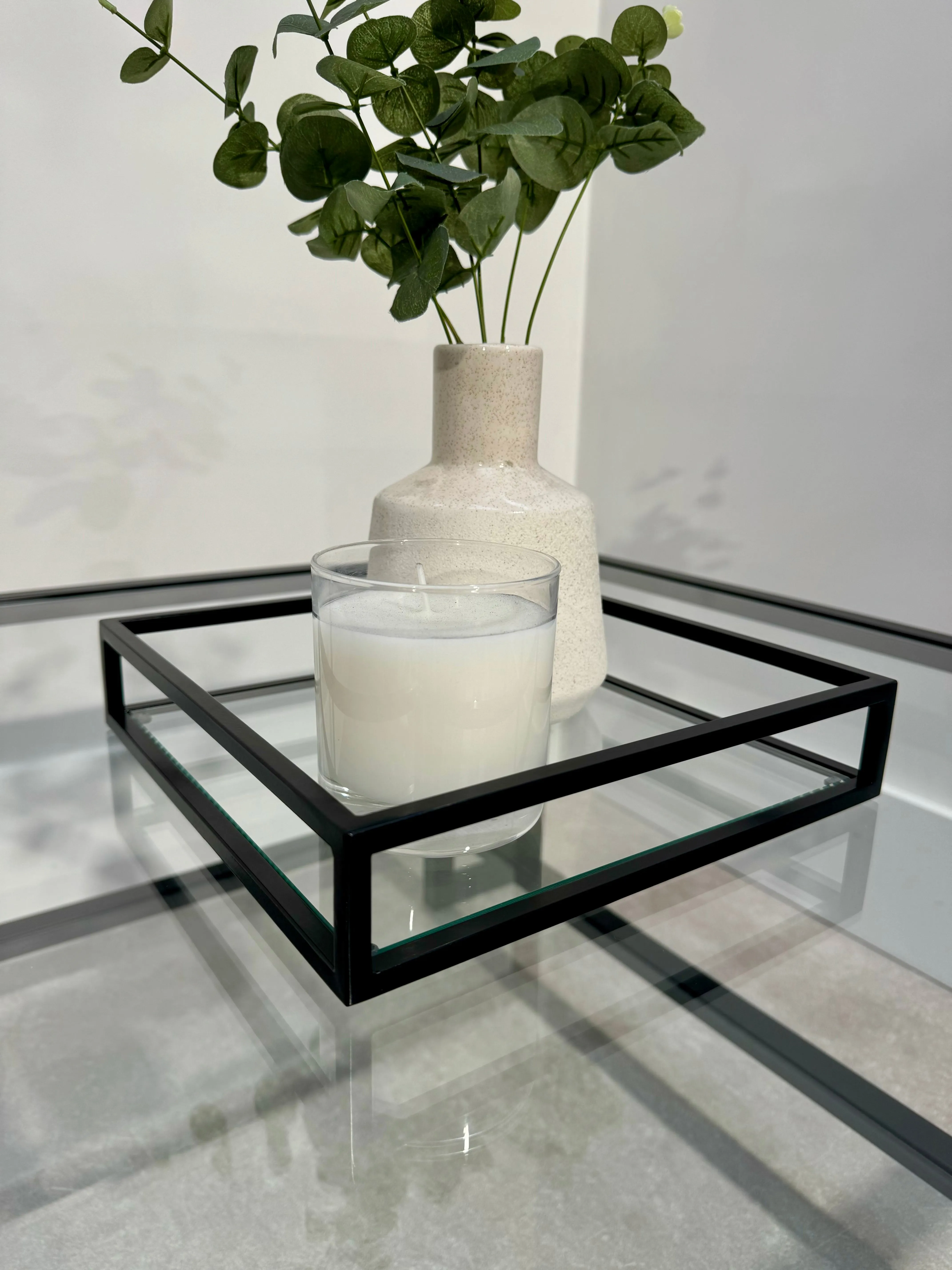 Decorative Tray Square Metal Glass - Black