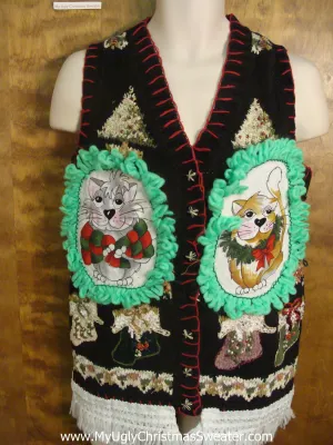 Decorative Trees and Stockings Cat Christmas Sweater Vest