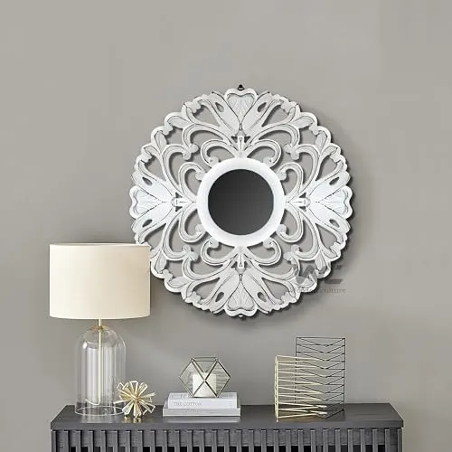 Decorative Wall Mirror Antique White Royal Mirror Frame Wall Hanging for Living Room, Bedroom, Bathroom, and Home Decor