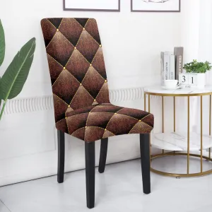 DECORIAN Premium Stretchable Printed Dining Chair Covers Elastic Chair Cover Seat Case Protector, Slipcovers (Brown Geometric, 6), Polycotton Spandex