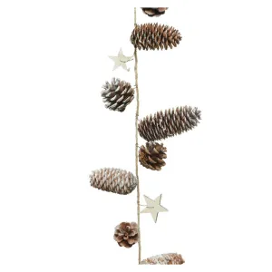 Decoris 140cm Snowy Pinecone & Wooden Star Garland