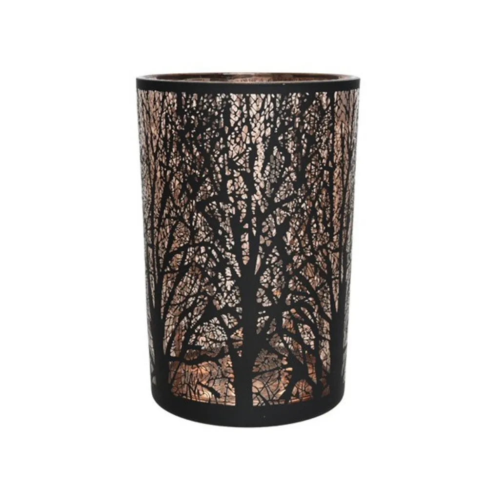 Decoris 18cm Matt Black Candle Holder with Tree Decoration